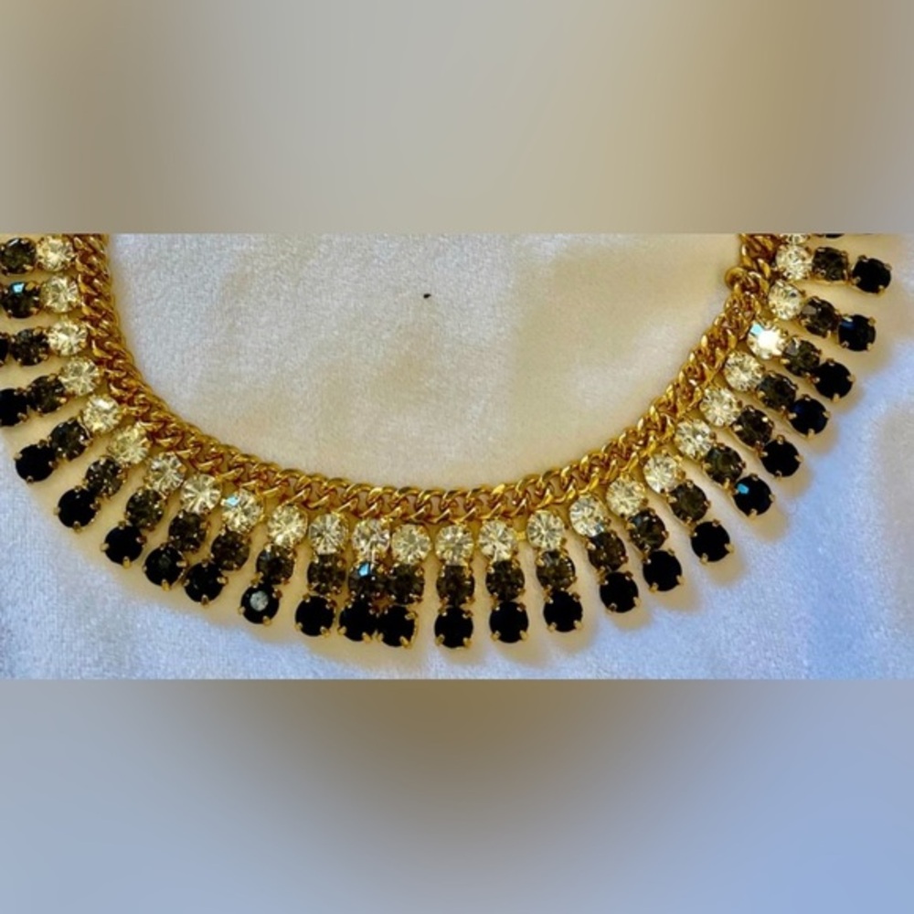 Black & Gray & White Triple Bling Necklace Gold Tone Adjustable length